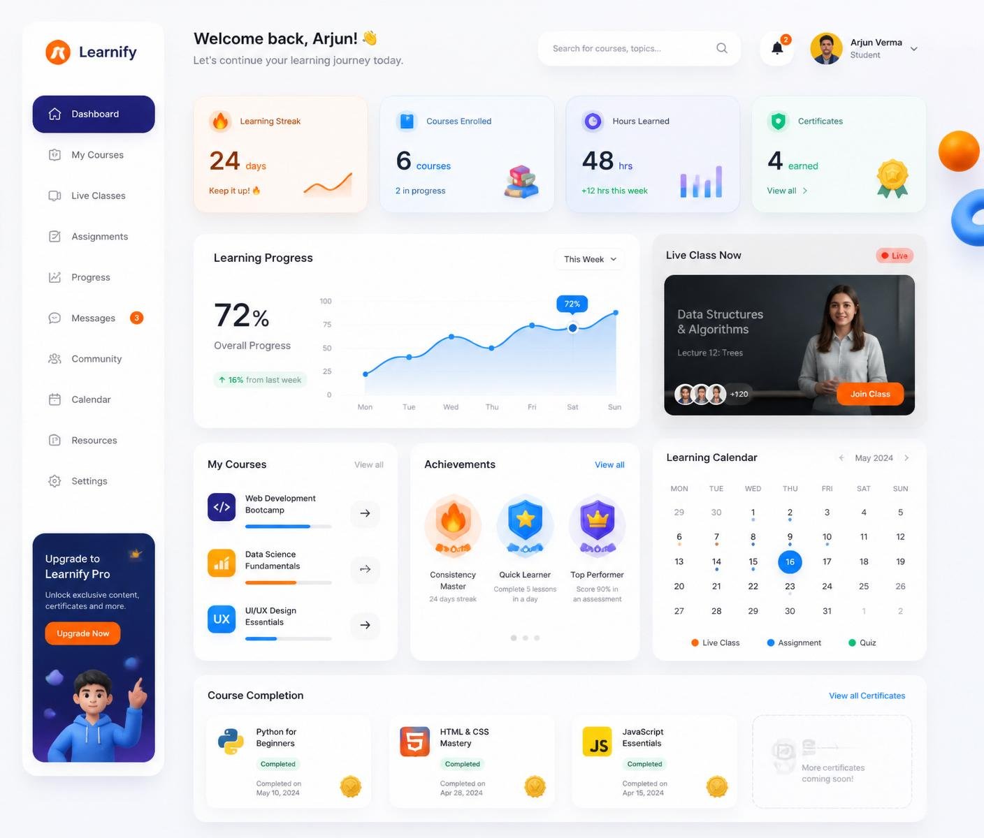 Learning dashboard preview